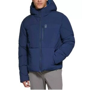 Bass Outdoor Men's Glacier Quilted Full Zip Hiking Jacket Hooded Puffer Navy  XL